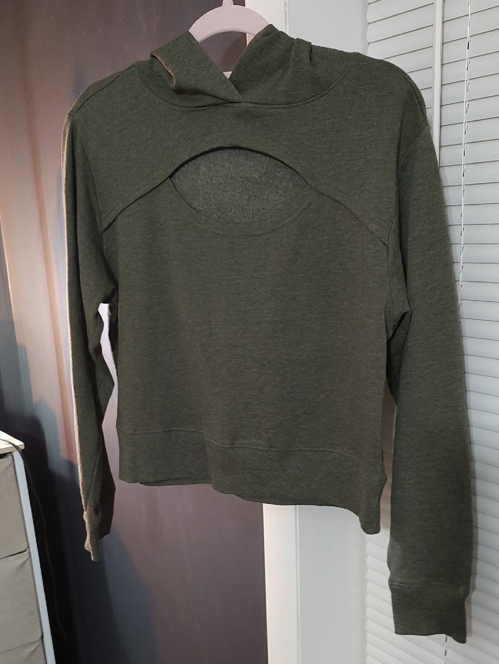 Women's Olive Green Cutout Hoodie Sweatshirt